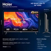 Haier 32 Inch HD Smart LED TV , Google, HDR10 - H32K80E