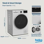 Beko 10kg Heat Pump Condenser Tumble Dryer, A++ Energy Efficiency, Optisense Sensor Drying, Reversible Door, White - DHP10W