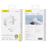 Foneng 3 Ports 65W GaN Wall Charger With USB-C to USB-C cable Cable(White)