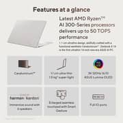 Asus Zenbook S 16 OLED (2024) Laptop - AMD Ryzen AI 9 HX 370 / 16inch 3K / 2TB SSD / 32GB RAM / Shared AMD Radeon 890M Graphics / Windows 11 Home / English & Arabic Keyboard / Scandinavian White / Middle East Version - [UM5606WA-RK233W] - Pre-order