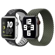 Fitit Silicone Strap Black/Grey and Woven Loop Large Green Bundle 2 in 1 For Apple Watch 41/38/40mm - FIT-41WSB-SILNIKBK&WVGR-L