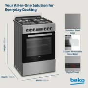 Beko 60x60cm Freestanding Combination Cooker, Gas Hob & Electric Oven, 4 Burners (1 Wok), 72L, Stainless Steel - FSM61330DXDSL