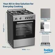 Beko 60x60cm Freestanding Gas Cooker, 4 Burners (1 Wok), Conventional Fan Oven, 64L, Stainless Steel - FSHT61121DXL