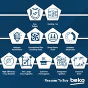 Beko 60x60cm Freestanding Gas Cooker, 4 Burners (1 Wok), Conventional Fan Oven, 64L, Stainless Steel - FSHT61121DXL