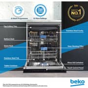 Beko Freestanding Dishwasher, 15 Place Settings, 8 Programs, A++ Energy Rating, Stainless Steel - BDEN38523XQ