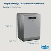 Beko Freestanding Dishwasher, 15 Place Settings, 8 Programs, A++ Energy Rating, Stainless Steel - BDEN38523XQ
