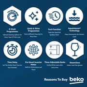 Beko Freestanding Dishwasher, 15 Place Settings, 8 Programs, A++ Energy Rating, Stainless Steel - BDEN38523XQ