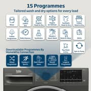 Beko 10/7kg Washer/Dryer, 1400 RPM, 15 Programs, Wash & Wear Program, Manhattan Grey - WD10714M