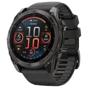 جارمين الساعة الذكية Fenix ​​8 اموليد مقاس 51 مم من الياقوت والكربون الرمادي DLC التيتانيوم مع سيليكون أسود/رمادي بلون الحصى 010-02905-21
