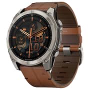 Garmin Fenix 8 AMOLED 51mm Smartwatch Sapphire Bare Titanium Black With Chestnut Leather Band Plus Graphite Silicone Band 010-02905-40
