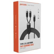 Porodo 2-in-1 Type C And Lightning Fast Charging Cable 1.2m Black