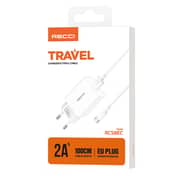 Recci Travel Wall Charger 2A USB-A with Type-C Cable – White – RC-58EC