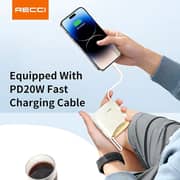 Recci Fast Charging Power Bank 10000mAh 22.5W with Built-in Cables – Beige – RPB-P46