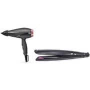 Babyliss Smooth Pro Hair Dryer, 2100 Watt, Black Rose Gold - 6709DE with Babyliss Wet And Dry Slim Hair Straightener, Black - ST326E