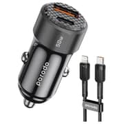 Porodo Dual Port Car Charger With Lightning Cable 50W Black