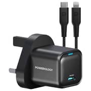 Powerology GaN Wall Charger With Lightning Cable 1.2m Black