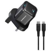 Powerology GaN Wall Charger With Lightning Cable 1.2m Black