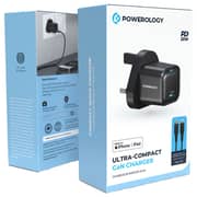 Powerology GaN Wall Charger With Lightning Cable 1.2m Black
