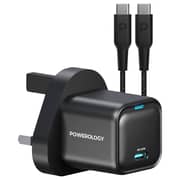Powerology GaN Wall Charger With USB-C Cable 1.2m Black