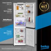 Beko 366L Bottom Mount Refrigerator, NeoFrost Dual Cooling, Silver - RDNE400CS