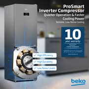 Beko 366L Bottom Mount Refrigerator, NeoFrost Dual Cooling, Silver - RDNE400CS