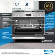 Beko 90x60cm Freestanding Combination Cooker, Gas Hob & Electric Oven, Air Fryer, 5 Burners (1 Wok), 108L - BGTW11227EXA