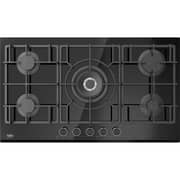 Beko 90cm Built-in Gas Hob, 5 High-Efficiency Burners, Cast-Iron Pan Support, Black Glass - HISW 95225 SEL