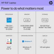 HP (2023) Laptop - 13th Gen / Intel Core i5-1334U / 15.6inch FHD / 512GB SSD / 8GB RAM / Shared Intel Iris Xe Graphics / Windows 11 Home / English Keyboard / Silver / International Version - [15-FD0012NR]