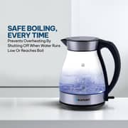 Blaupunkt 2200W Cordless Glass Kettle With 1.7L Borosilicate Body, Soft Blue LED Light, Auto Shut-Off And Boil-Dry Protection, 360° Swivel Base And Spill-Free Spout For Quick And Safe Tea Coffee Preparation BKG422