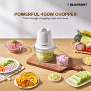 Blaupunkt 450W Food Chopper With 1.2L Glass Bowl, 2 Speed Settings And Stainless Steel Blades, Compact Electric Vegetable And Meat Chopper With Egg Whisking Attachment For Nuts Herbs Ice Crushing PCG305