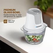 Blaupunkt 450W Food Chopper With 1.2L Glass Bowl, 2 Speed Settings And Stainless Steel Blades, Compact Electric Vegetable And Meat Chopper With Egg Whisking Attachment For Nuts Herbs Ice Crushing PCG305
