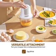 Blaupunkt 450W Food Chopper With 1.2L Glass Bowl, 2 Speed Settings And Stainless Steel Blades, Compact Electric Vegetable And Meat Chopper With Egg Whisking Attachment For Nuts Herbs Ice Crushing PCG305