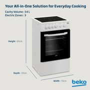 Beko 50x50cm Freestanding Ceramic Electric Cooker, 3 Zones, 4 Functions, A+ Rating, White - CSS48100GW