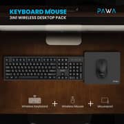 Pawa Wireless Keyboard & Mouse 3-in-1 Desktop Pack Black