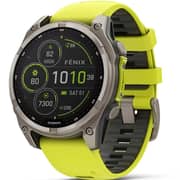 Garmin 010-02906-21 Fenix 8 Solar Smartwatch Sapphire, Titanium With AMP Yellow/Graphite Silicone Band