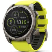 Garmin 010-02907-21 Fenix 8 Solar Smartwatch Sapphire, Titanium With AMP Yellow/Graphite Silicone Band