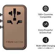 Momax 1 Pc 1-World 170W 4 Port Travel Adaptor Desert Titanium