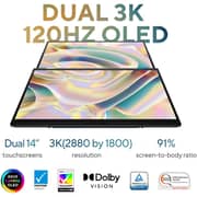 Asus Zenbook Duo (2025) Ultrabook - 2nd Series / Intel Core Ultra 7-255H / 14inch 3K / 1TB SSD / 32GB RAM / Shared Intel Arc Graphics / Windows 11 Home / English & Arabic Keyboard / Inkwell Gray / Middle East Version - [UX8406CA-OLED7]