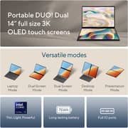 Asus Zenbook Duo (2025) Ultrabook - 2nd Series / Intel Core Ultra 9-285H / 14inch 3K / 2TB SSD / 32GB RAM / Shared Intel Arc Graphics / Windows 11 Home / English & Arabic Keyboard / Inkwell Gray / Middle East Version - [UX8406CA-PZ005W]