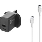Cellular Line Charger Black - ACHUSBGAN2PD30W + USB C Cable