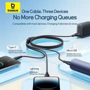 Baseus 3-in-1 USB To Micro USB+Lightning+USB-C Fast Charging Cable 0.8m Cosmic Black