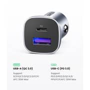 Ugreen USB-A + USB-C Dual Port Car Charger Grey