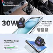 Ugreen EC305 Dual Port Fast Car Charger 30W, Compact, Grey