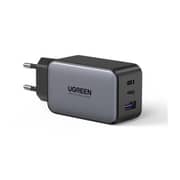شاحن جداري يوجرين مزدوج USB-C وUSB-A بقوة 65 واتط بتقنية GaN لون رمادي CD244 