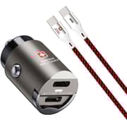 Swiss Military 35W Dual-Port Car Charger, 2C, USB-C 0.5m Cable, Black, CC-35WPD-2C