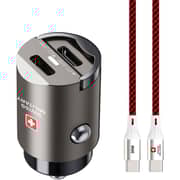 Swiss Military 35W Dual-Port Car Charger, 2C, USB-C 0.5m Cable, Black, CC-35WPD-2C
