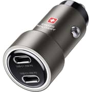 Swiss Military 70W Dual-Port Car Charger, 2C, USB-C 0.5m Cable, Black, CC-70WPD-2C