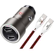 Swiss Military 70W Dual-Port Car Charger, 2C, USB-C 0.5m Cable, Black, CC-70WPD-2C