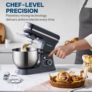 Blaupunkt 1000W Stand Mixer With 5L Stainless Steel Bowl 6 Speed Settings Metal Gear And 3 Attachments For Baking Kneading Whisking Planetary Mixing Splash Guard And Tilt Head Design For Easy Access PMS510