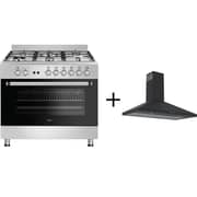 Ferre 6 Burner Gas Cooker 90cm Black/Stainless Steel - F9S50GFHIX + DP90MB1000P Built In Chimney Hood